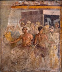Fresque Achille et Briséis, Pompéi, Casa del Poeta Tragico, Musée Archéologique de Naples