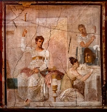 Fresque L'acteur roi, Herculanum, Palestra, Insula Orientalis, Musée Archéologique de Naples