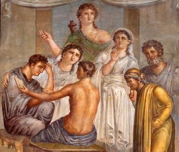 Fresque L'oracle prédit la mort d'Admète, Herculanum, Basilica, Musée Archéologique de Naples