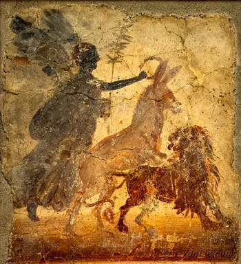La Victoire qui couronne un âne qui pénètre un lion, Pompéi, musée archéologique de Naples en Italie