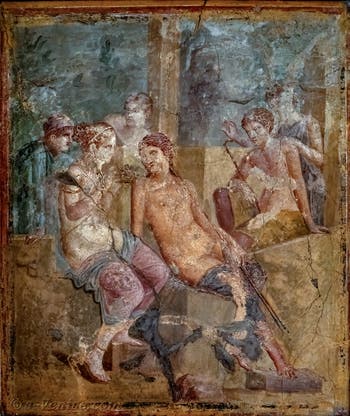 Fresque Aphrodite présente des Cupidons à Adonis, Pompéi, Casa L. Cornelius Diodumenus, Musée Archéologique de Naples