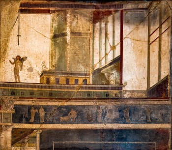 Fresque Architecture avec motifs dionysiaques, Pompéi, Musée Archéologique de Naples