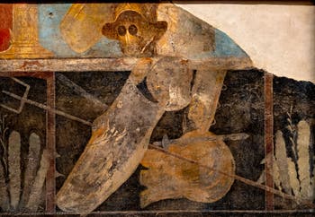 Fresque Armes de Gladiateurs, Pompéi, Caserna dei Gladiatori, Musée Archéologique de Naples