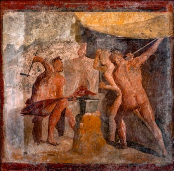 Fresque La Forge d'Héphaïstos, Pompéi, Casa delle Quadrighe, Musée Archéologique de Naples