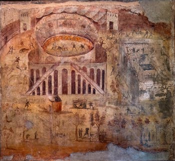 Fresque Rixe sanglante dans l'amphithéâtre, Pompéi, Casa della Rissa nell'Anfiteatro, Musée Archéologique de Naples