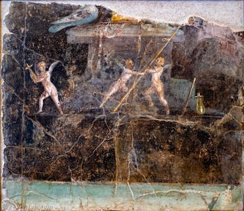 Fresque Cupidons qui jouent avec les attributs de Vénus, Portici, Reale Scuderia, Musée Archéologique de Naples