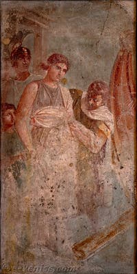 Fresque Le Départ de Chryséis ou L'enlèvement d'Hélène, Pompéi, Casa del Poeta Tragico, Musée Archéologique de Naples