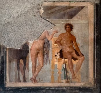 Fresque Deux Héros, Achille et Patrocle, Herculanum, Palestra, Musée Archéologique de Naples