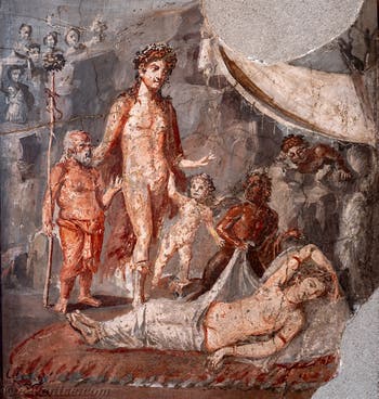 Fresque Dionysos découvre Ariane abandonnée sur la plage, Pompéi, Musée Archéologique de Naples