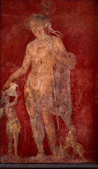 Fresque Dionysos, Satyre et panthère, Pompéi, Casa dei Dioscuri, Musée Archéologique de Naples