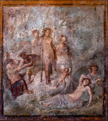 Fresque Épiphanie de Dionysos avec Ariane, Pompéi, Casa Capitelli Colorati, Musée Archéologique de Naples