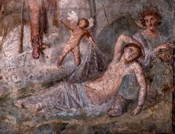Fresque Épiphanie de Dionysos avec Ariane, Pompéi, Casa Capitelli Colorati, Musée Archéologique de Naples