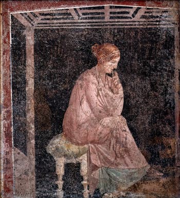 Fresque Femme assise et méditant, Stabiae, Villa di Arianna, Musée Archéologique de Naples