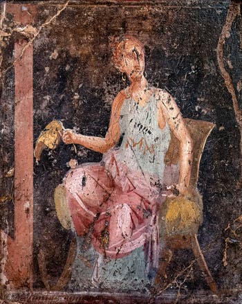 Fresque Jeune femme assise avec un éventail, Stabiae, Villa di Arianna, Musée Archéologique de Naples