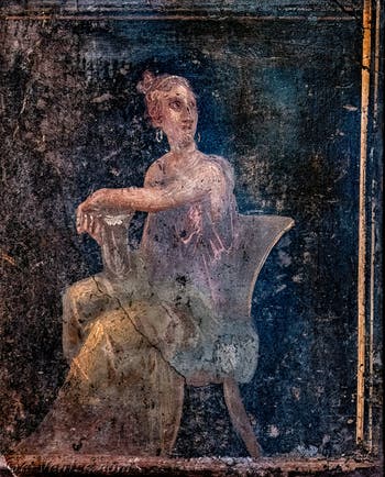 Fresque Femme assise avec un vase en argent, Stabiae, Villa di Arianna, Musée Archéologique de Naples