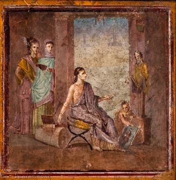 Fresque Femme peintre, Pompéi, Casa del Chirurgo, Musée Archéologique de Naples