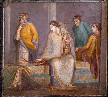 Fresque Musicienne et actrice, Pompéi, Musée Archéologique de Naples