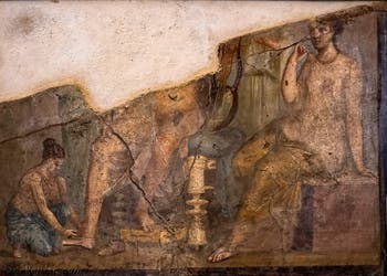 Fresque Habillage d'un joueur de Lyre, Achille et les filles de Lycomède, Pompéi, Casa di Meleagro, Musée Archéologique de Naples