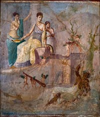 Fresque Hercule et Omphale, Pompéi, Casa Principe di Montenegro, Musée Archéologique de Naples