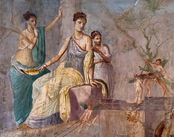 Fresque Hercule et Omphale, Pompéi, Casa Principe di Montenegro, Musée Archéologique de Naples