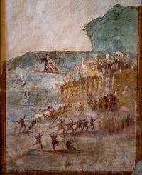 Fresque Iliou Persis, avant le sac de Troie, Pompéi, Casa IX 7, 16, Musée Archéologique de Naples