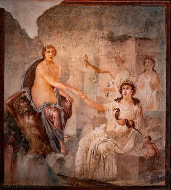 Fresque Io acceuillie par Isis à Canope, Pompéi, Tempio di Iside, Musée Archéologique de Naples