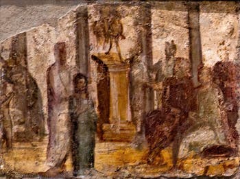 Fresque Jeune fille devant les magistrats, Pompéi, Praedia di Giulia Felice, Musée Archéologique de Naples