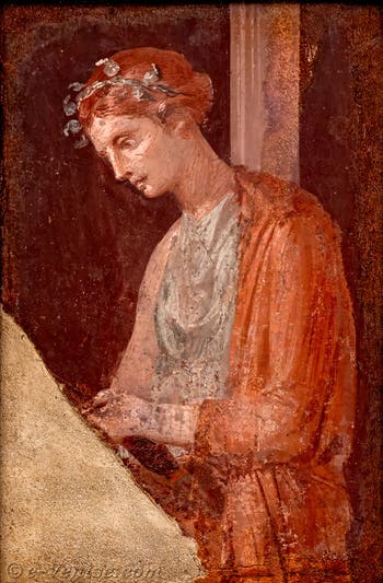 Fresque Jeune fille faisant une offrande, Stabiae, Musée Archéologique de Naples
