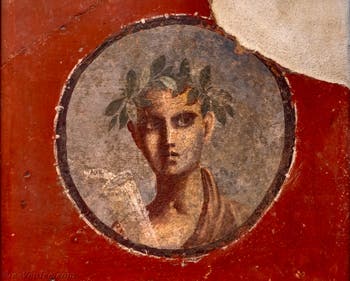 Fresque Jeune homme avec un rouleau de papyrus, Pompéi, Casa del Cenacolo, Musée Archéologique de Naples