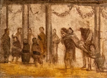 Fresque Punition d'un élève, Pompéi, Praedia di Giulia Felice, Musée Archéologique de Naples