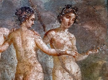 Fresque, Les Trois Grâces, les Charites Aglaé, Euphrosyne et Thalie, Pompéi, Casa di Titus Dentatius Panthera, Musée Archéologique de Naples