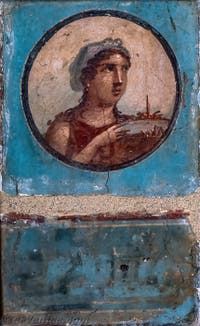 Fresque Médaillon et Paysage, Herculanum, Musée Archéologique de Naples