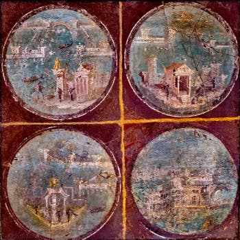 Fresque Médaillons avec des paysages maritimes, Stabiae, Villa San Marco, Musée Archéologique de Naples
