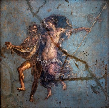 Fresque Ménade et Satyre en vol, Pompéi, Casa dei Dioscuri, Musée Archéologique de Naples