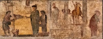 Fresque Femmes et un mendiant, Pompéi, Praedia di Giulia Felice, Musée Archéologique de Naples