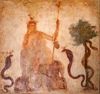 Fresque Osiris Sarapis en trône, Pompéi, Tempio di Iside, Musée Archéologique de Naples