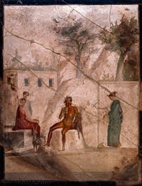 Fresque Pan et les nymphes, Pompéi, Casa di Giasone, Musée Archéologique de Naples