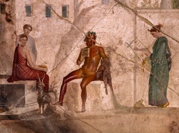 Fresque Pan et les nymphes, Pompéi, Casa di Giasone, Musée Archéologique de Naples