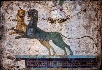 Fresque Amour, Panthères et architecture, Stabiae, Villa di Arianna, Musée Archéologique de Naples