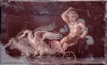 Fresque Cupidon sur un char, Pompéi, Musée Archéologique de Naples