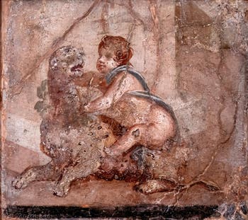 Fresque Dionysos enfant avec une panthère, Pompéi, Musée Archéologique de Naples