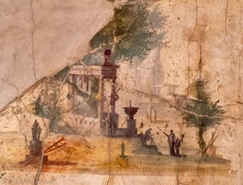 Fresque Paysage avec des édifices sacrés, Boscoreale, Villa di Agrippa Postumo ambiente, Musée Archéologique de Naples