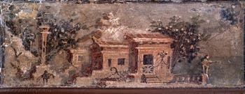 Fresque Paysage avec deux temples, Herculanum, Musée Archéologique de Naples