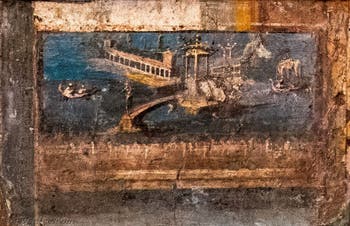 Fresque Paysage architectural et maritime, Pompéi, Musée Archéologique de Naples
