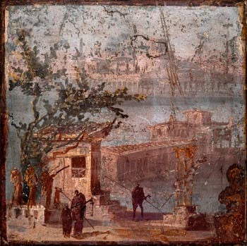Fresque Paysage fluvial ou maritime, Stabiae, Villa San Marco, Musée Archéologique de Naples
