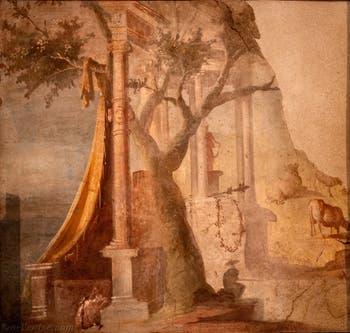 Fresque Porte sacrée et Velum, Pompéi, Temple d'Isis, Musée Archéologique de Naples