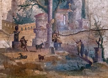 Fresque Paysage idyllique et sacré, Boscoreale, Villa di Agrippa, Musée Archéologique de Naples