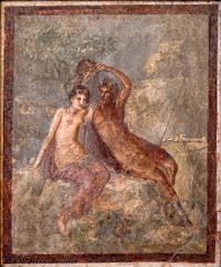 Fresque Persée soulevant la tête de la Méduse et Andromède, Pompéi, Casa della Saffo, Musée Archéologique de Naples