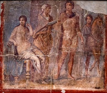 Fresque Phèdre sur un trône et Hippolyte, Herculanum, Musée Archéologique de Naples