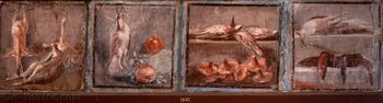 Fresque Nature morte, Le banquet des Romains, Herculanum, Casa dei Cervi, Musée Archéologique de Naples